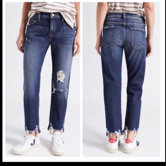 $248 CURRENT ELLIOTT THE CROPPED STRAIGHT FURTHER DESTROY W/ HACKED HEM JEANS 25 - Picture 1 of 8